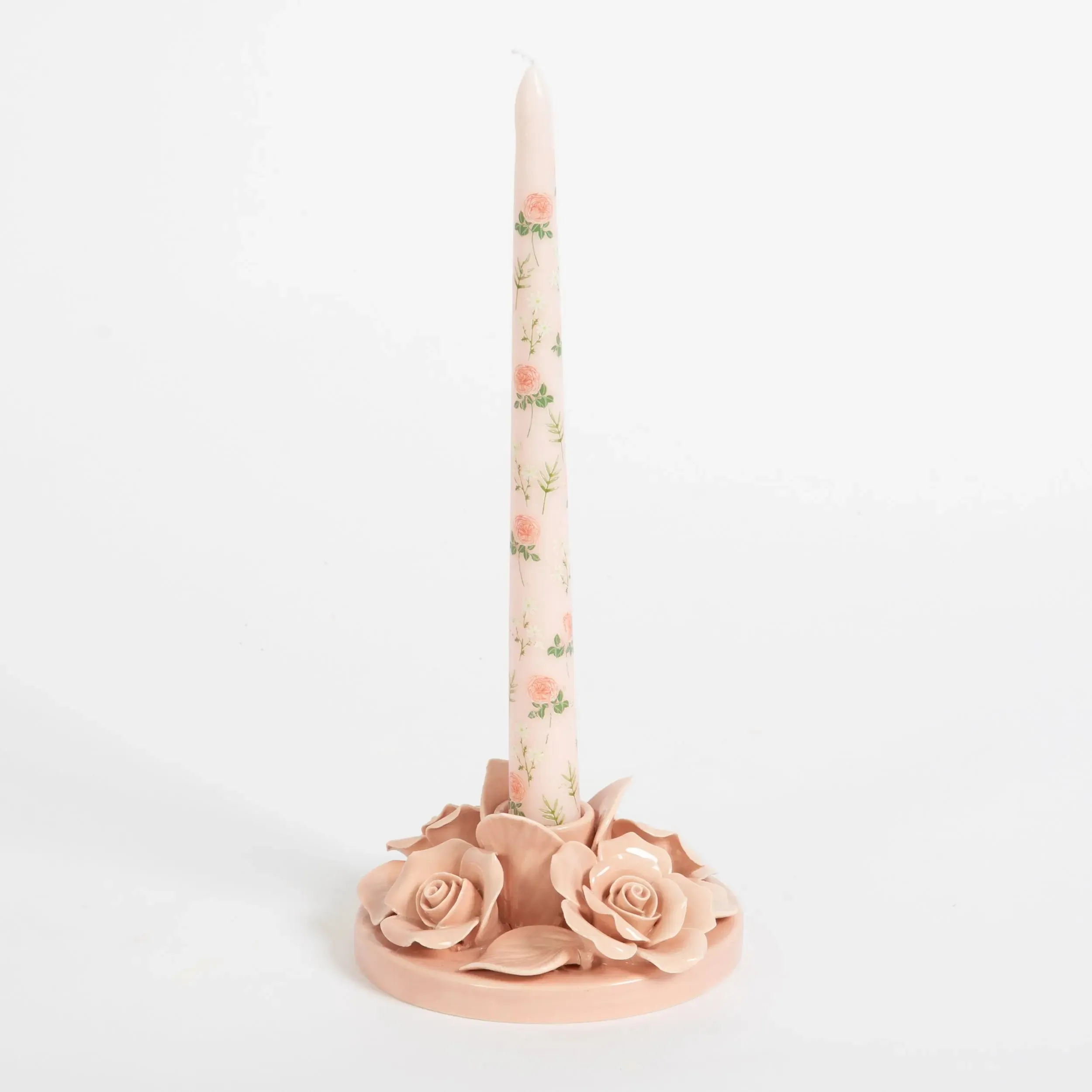 Regency Rose Ceramic Candle Holder Pink