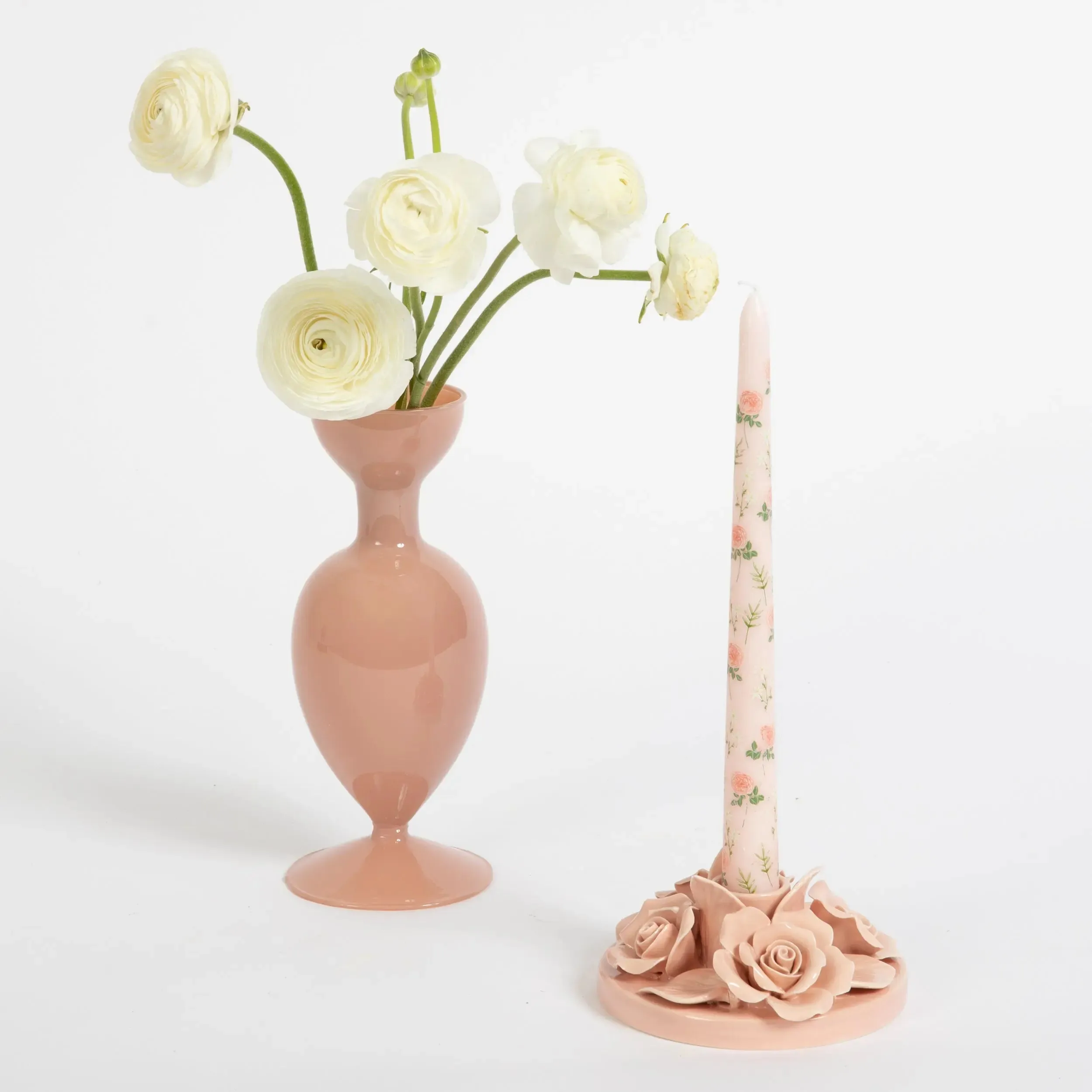 Regency Rose Ceramic Candle Holder Pink