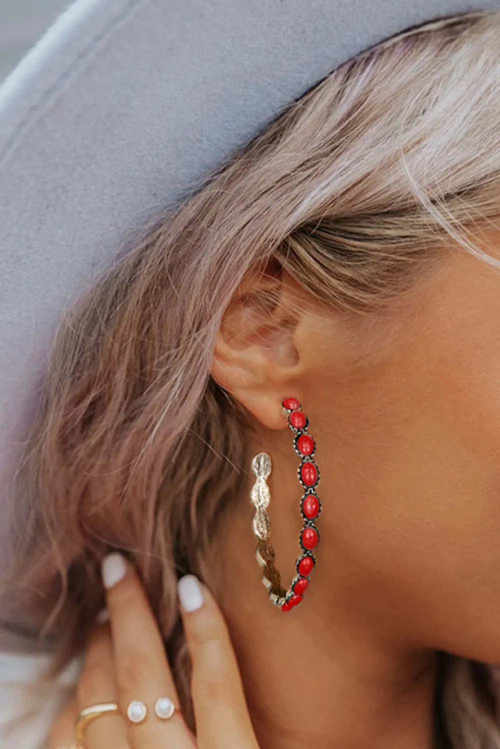 Resin Gem Inlay Retro C-shape Earrings