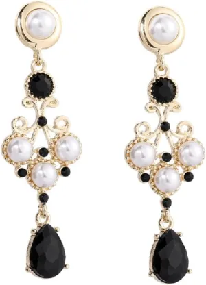 Retro Black Pearl Earrings Teardrop Chandelier Tassel Light Luxury Style Earrings for Women