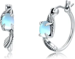 Retro Sunflower/Rose/Feather/Cross/Butterfly Moonstone Hoop Earrings 925 Sterling Silver Vintage Moonstone Hoop Earrings for Women Gifts