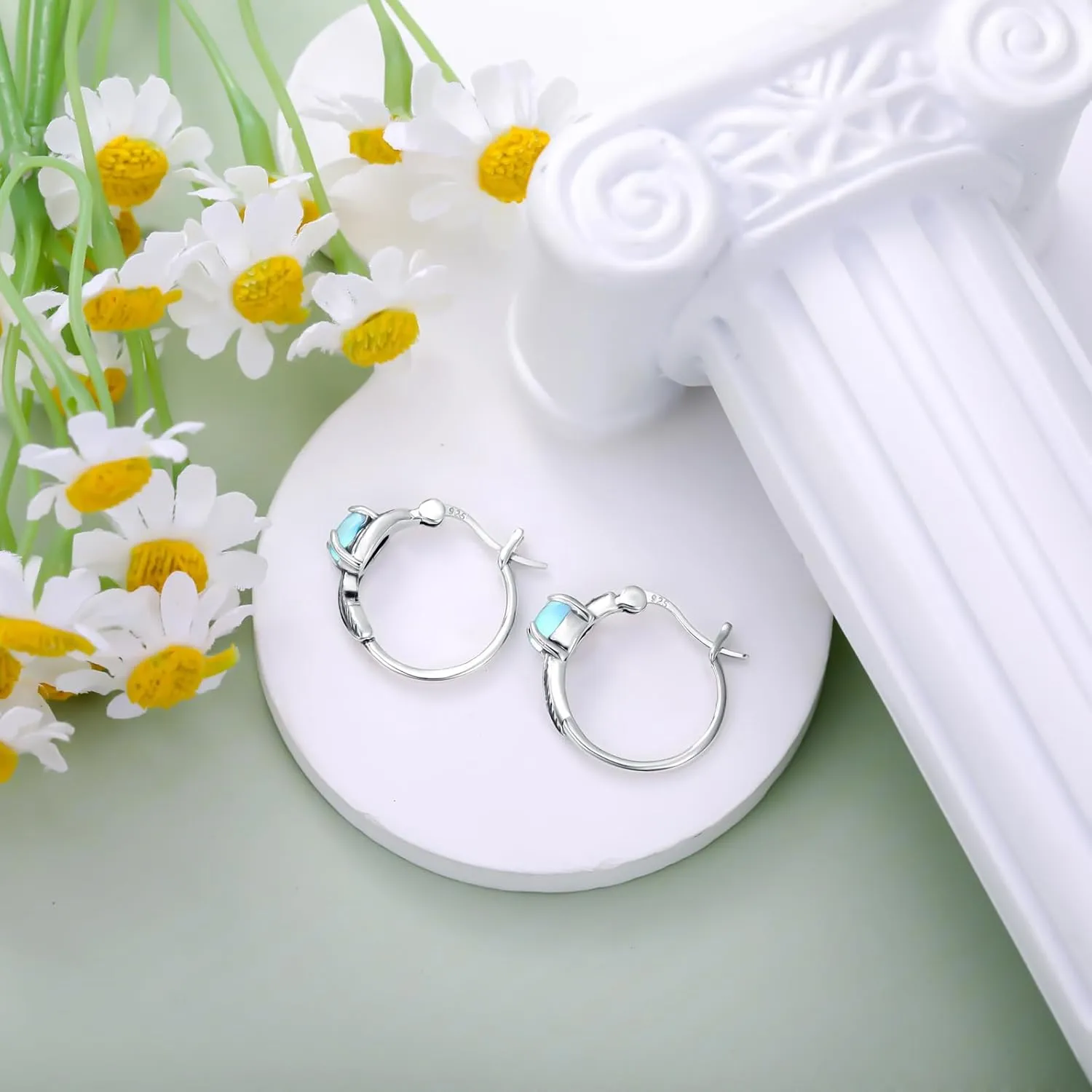 Retro Sunflower/Rose/Feather/Cross/Butterfly Moonstone Hoop Earrings 925 Sterling Silver Vintage Moonstone Hoop Earrings for Women Gifts