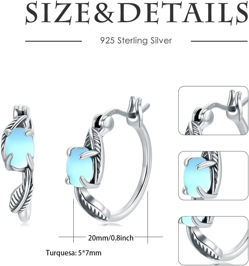 Retro Sunflower/Rose/Feather/Cross/Butterfly Moonstone Hoop Earrings 925 Sterling Silver Vintage Moonstone Hoop Earrings for Women Gifts