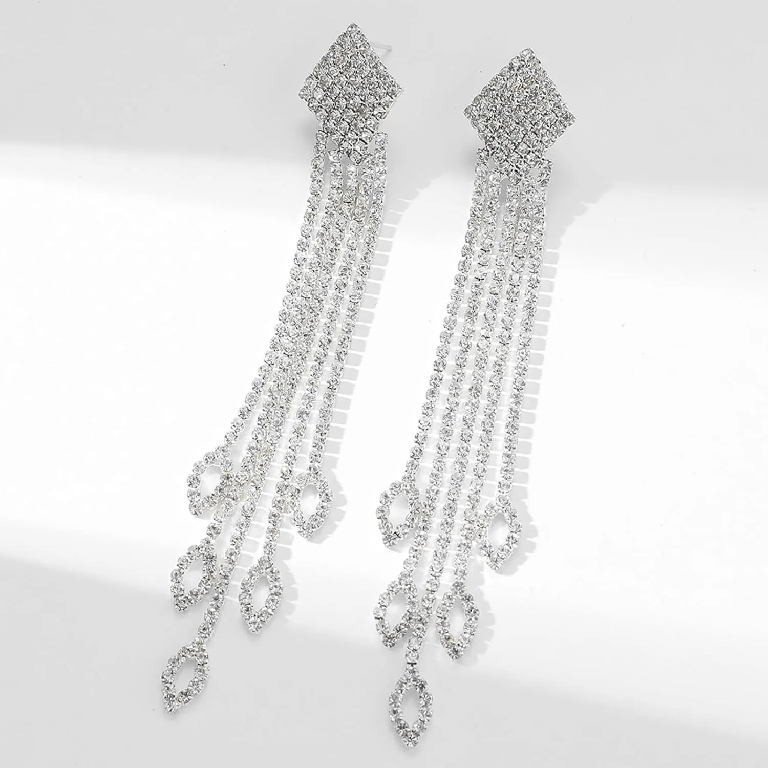 Rhinestone Drop Earrings for Women Sparkly Long Tassel Earrings Dangling Crystal Statement Prom Earrings Wedding Party Dress Outfit Jewerly Gifts