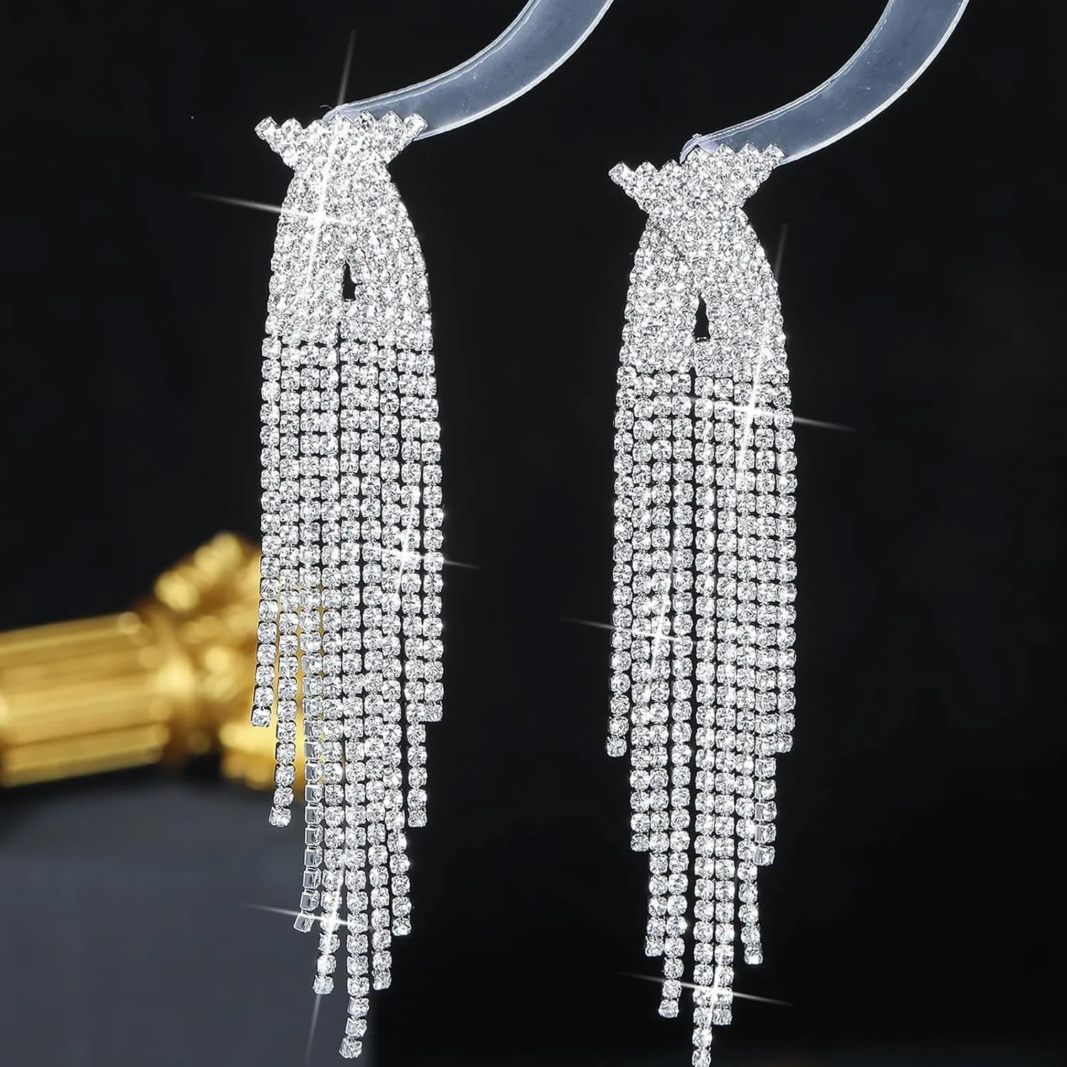Rhinestone Tassel Earrings for Women Sparkly Long Tassel Earrings Prom Earrings Bling Crystal Chandelier Earrings Wedding Party Prom Dress Outfit Jewerly Gifts
