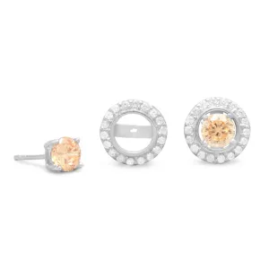 Rhodium Plated CZ Frame Earring Jackets
