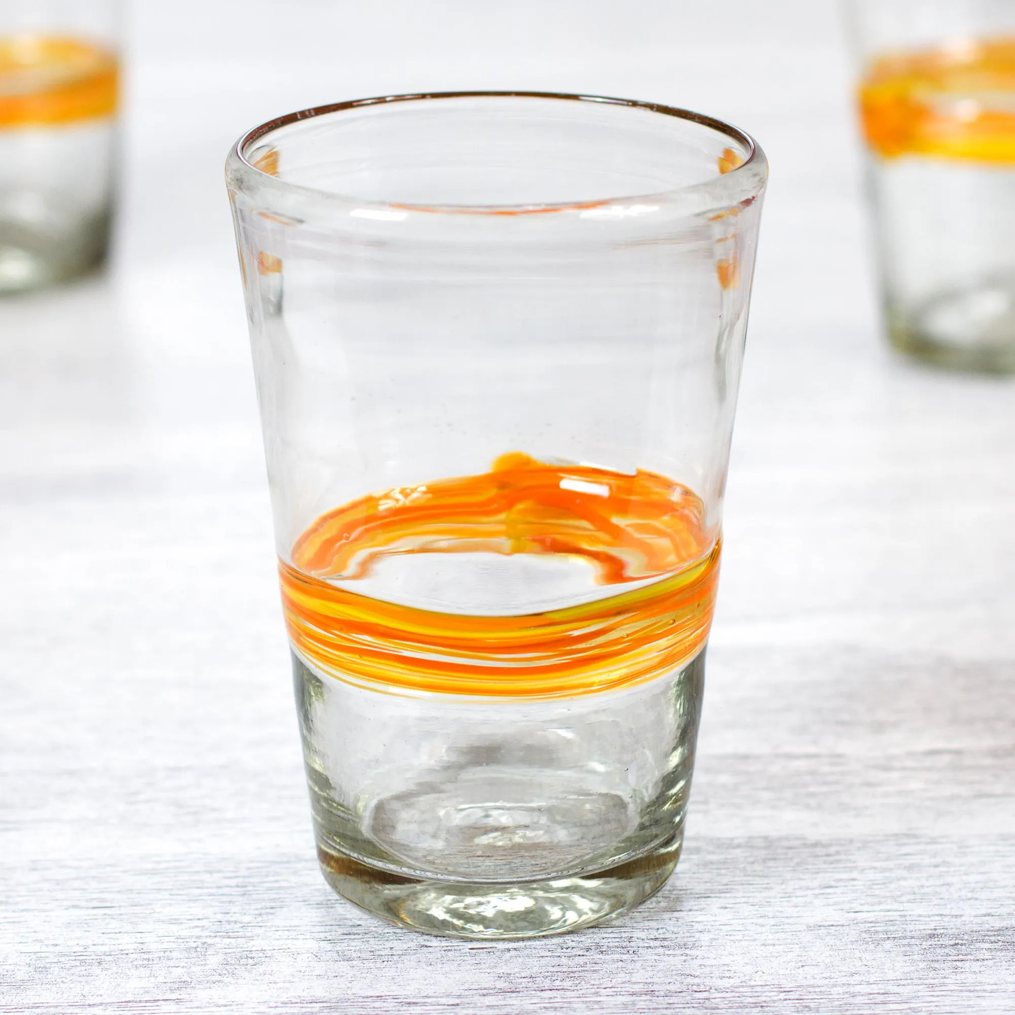 Ribbon of Sunshine Handblown Glass Recycled Striped Clear and Yellow Glasses