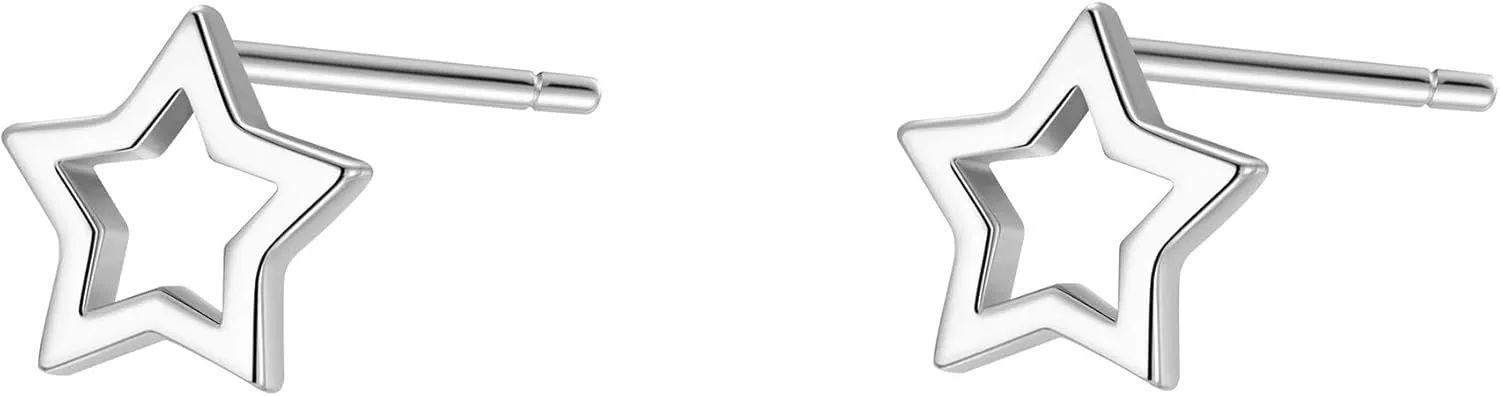 Rnivida 925 Sterling Silver Tiny Star/Crescent Moon/Petite Heart Stud Earrings for Women,Small Cut Out Star Earrings | Dainty Mini Moon Earrings for Cartilage Piercing