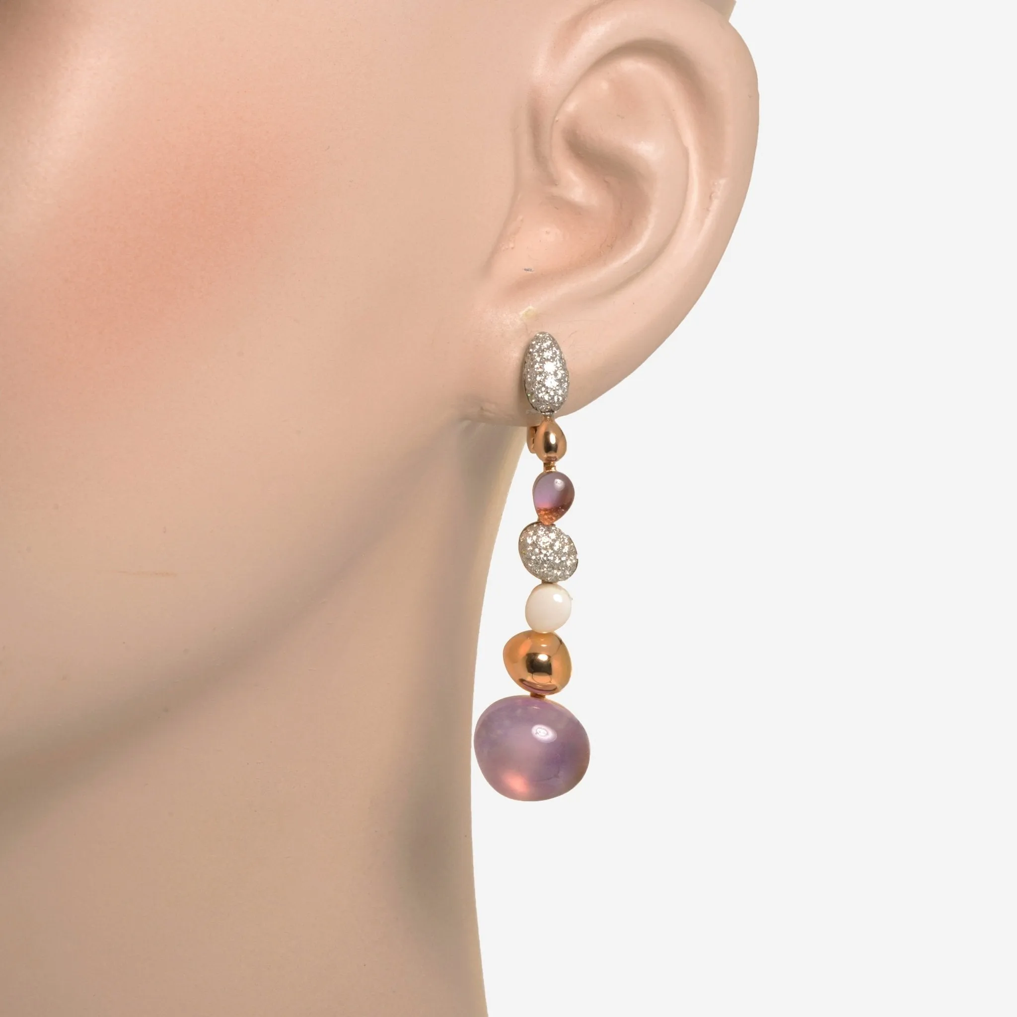 Roberto Coin Ikebana 18K Rose Gold And 18K White Gold Diamond 1.10ct. tw. Amethyst Earrings 342876AHERAX