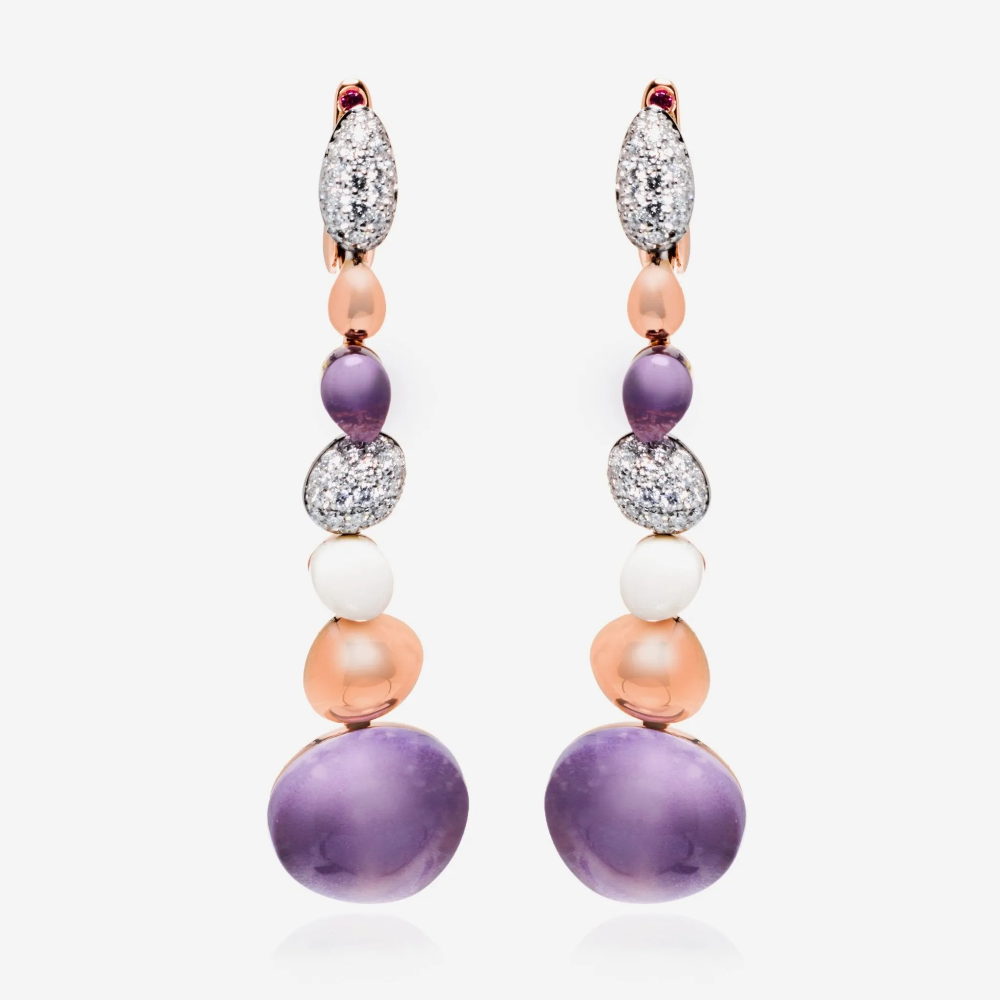 Roberto Coin Ikebana 18K Rose Gold And 18K White Gold Diamond 1.10ct. tw. Amethyst Earrings 342876AHERAX