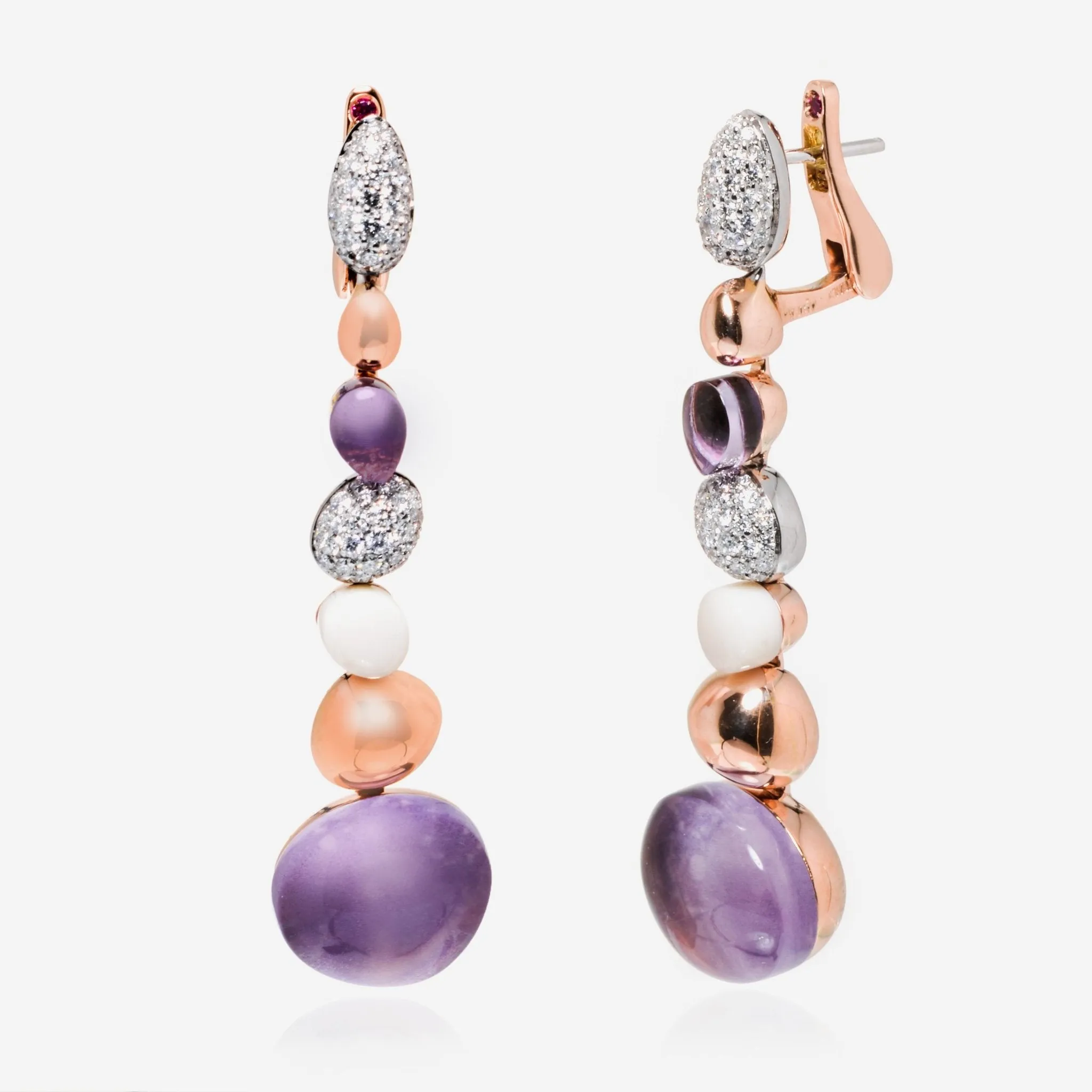 Roberto Coin Ikebana 18K Rose Gold And 18K White Gold Diamond 1.10ct. tw. Amethyst Earrings 342876AHERAX