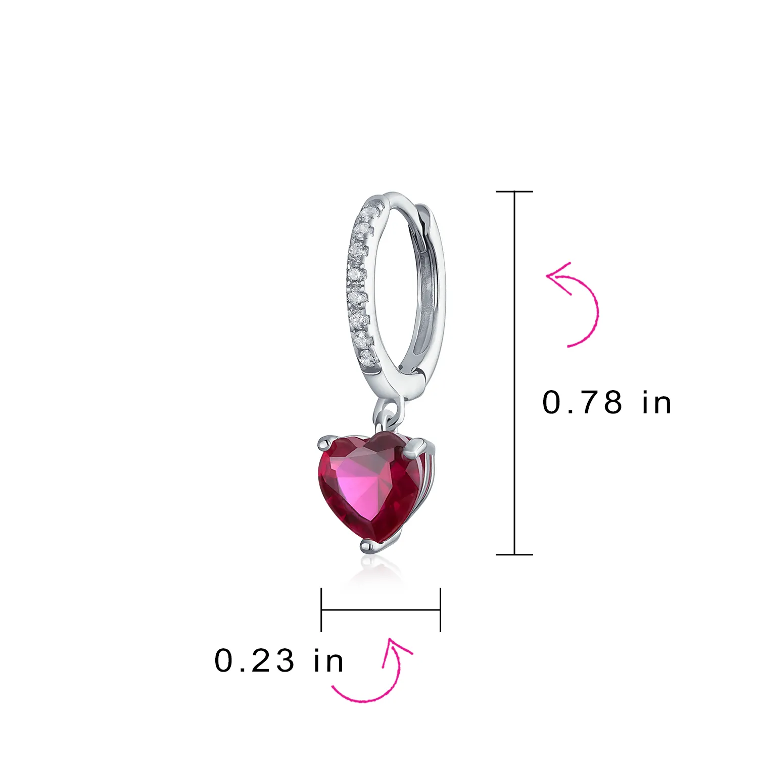 Romantic Fuchsia Pink CZ Ruby Heart Dangle Chandelier Earrings Sterling Silver