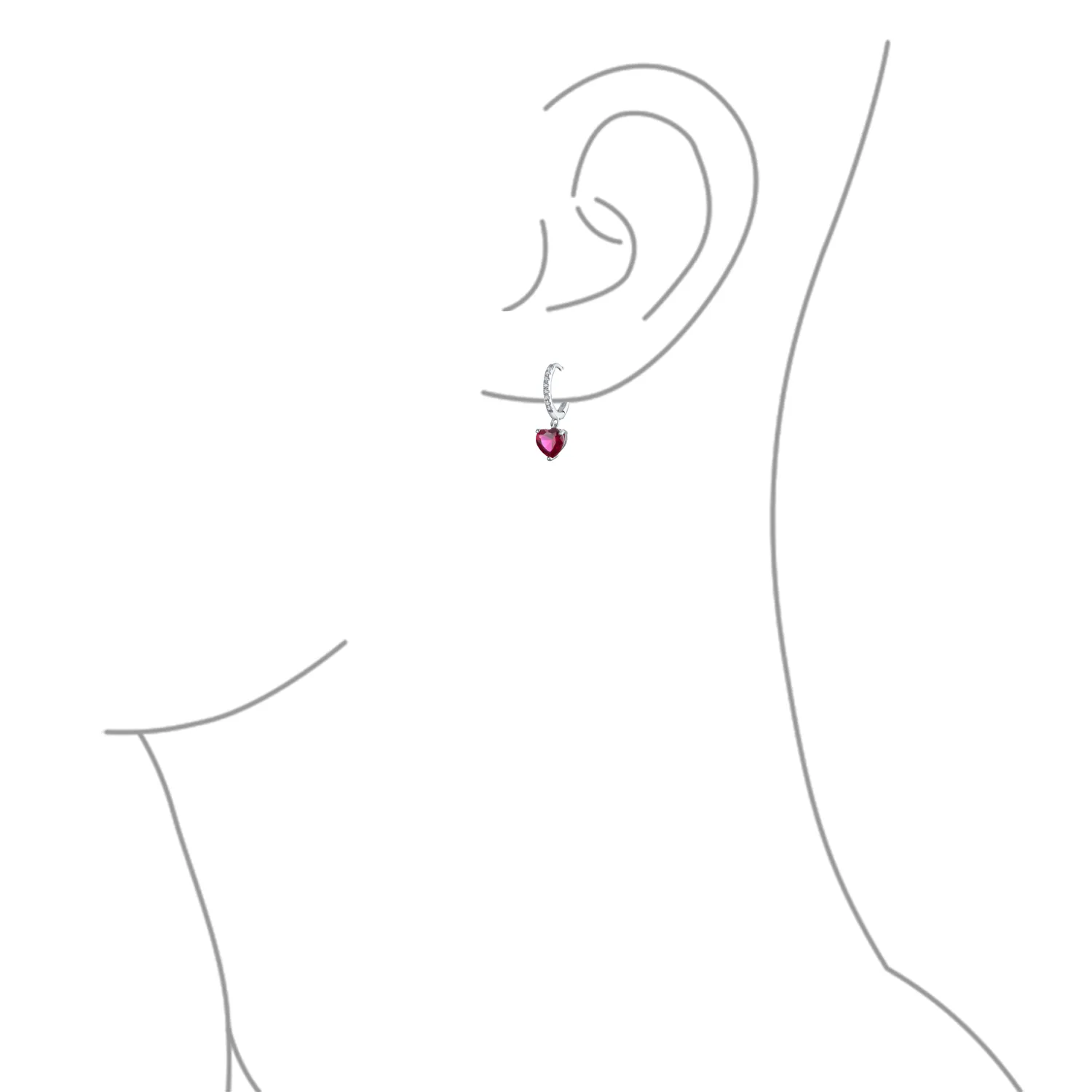 Romantic Fuchsia Pink CZ Ruby Heart Dangle Chandelier Earrings Sterling Silver