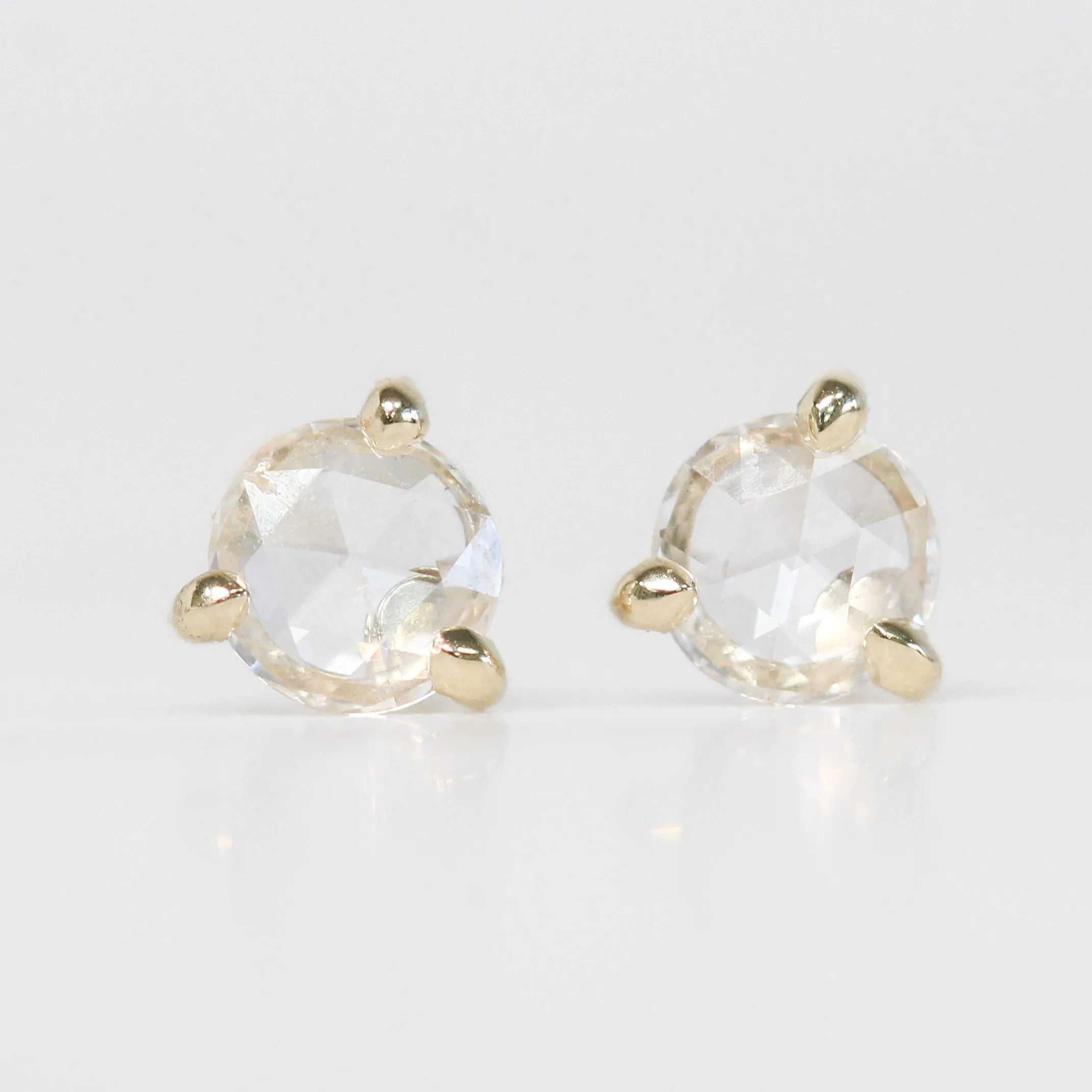 Rose Cut Diamond 0.25 Carat Earring Studs - Made to Order, Choose Your Gold Tone