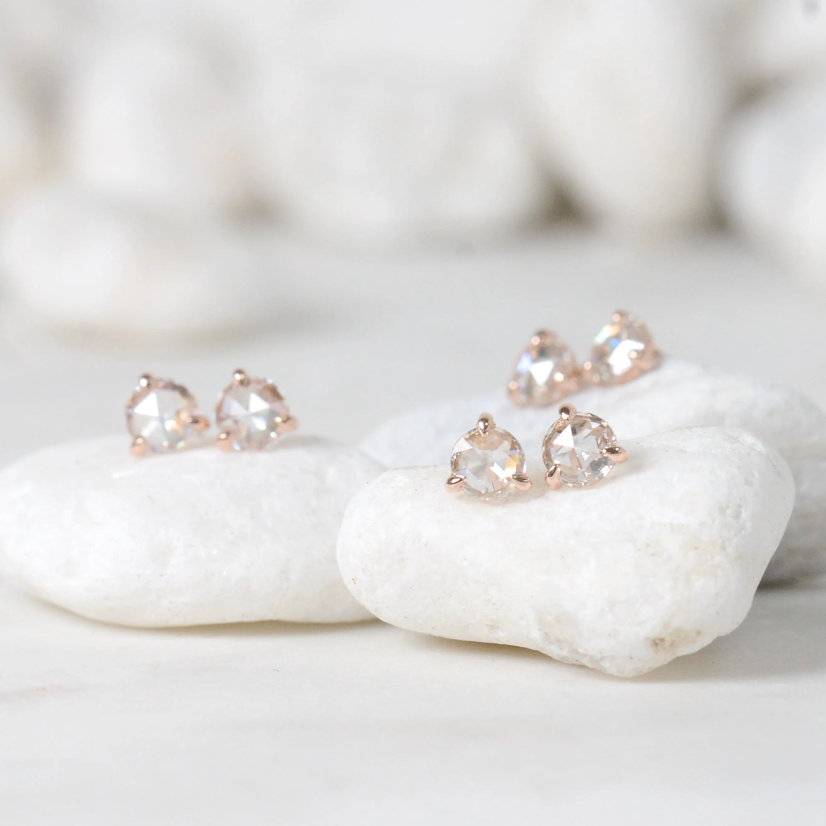 Rose Cut Diamond 0.25 Carat Earring Studs - Made to Order, Choose Your Gold Tone