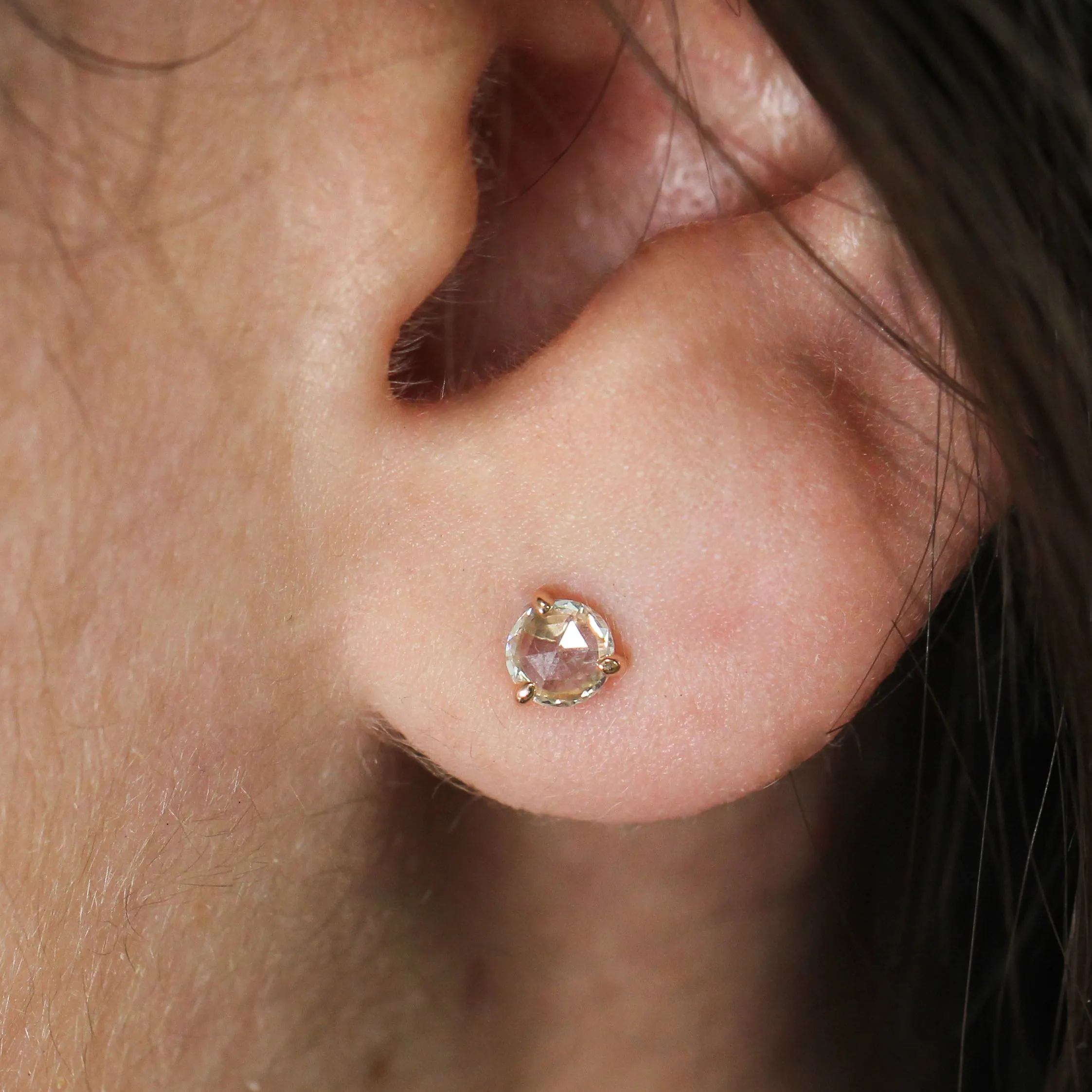 Rose Cut Diamond 0.25 Carat Earring Studs - Made to Order, Choose Your Gold Tone