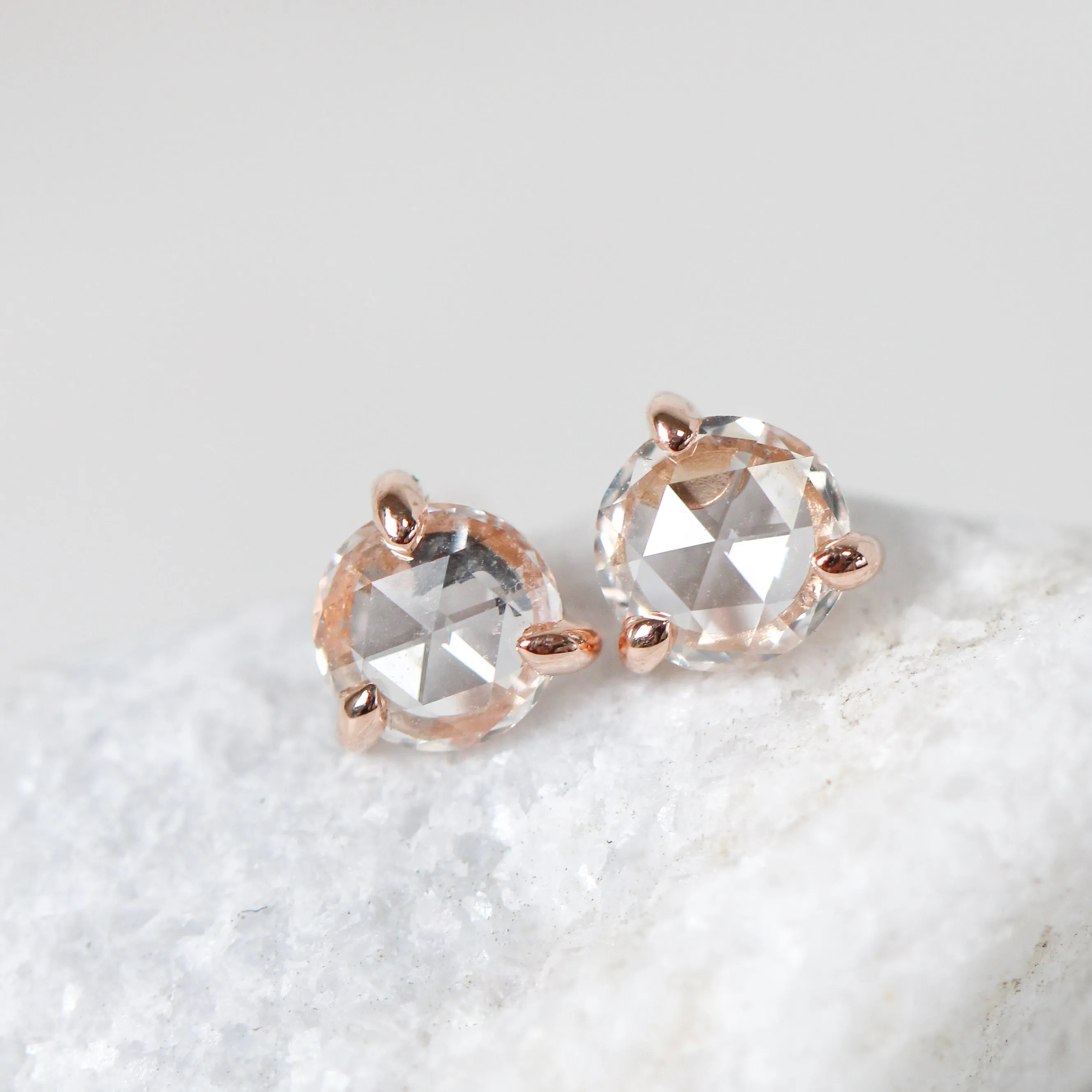 Rose Cut Diamond 0.25 Carat Earring Studs - Made to Order, Choose Your Gold Tone