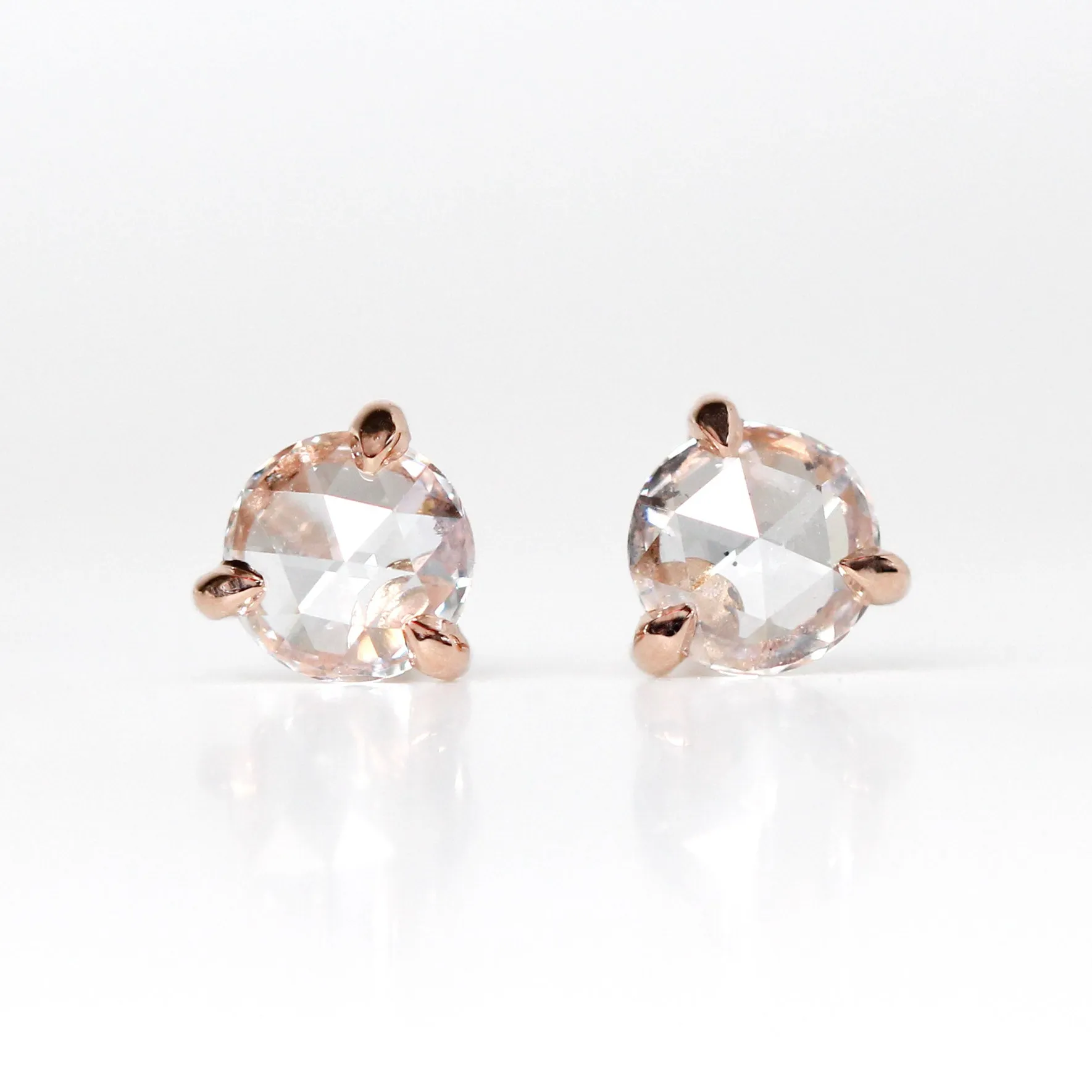 Rose Cut Diamond 0.25 Carat Earring Studs - Made to Order, Choose Your Gold Tone
