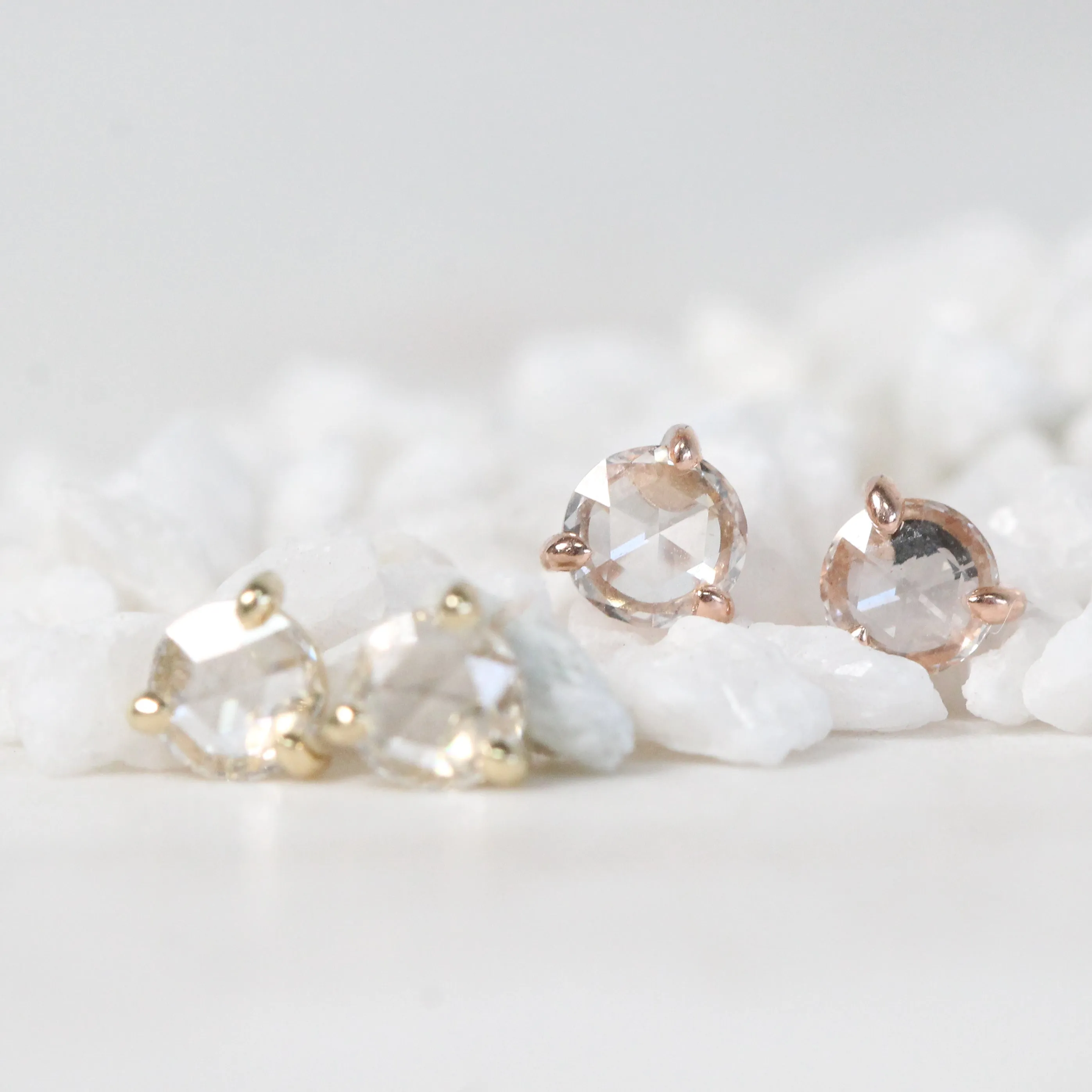 Rose Cut Diamond 0.25 Carat Earring Studs - Made to Order, Choose Your Gold Tone