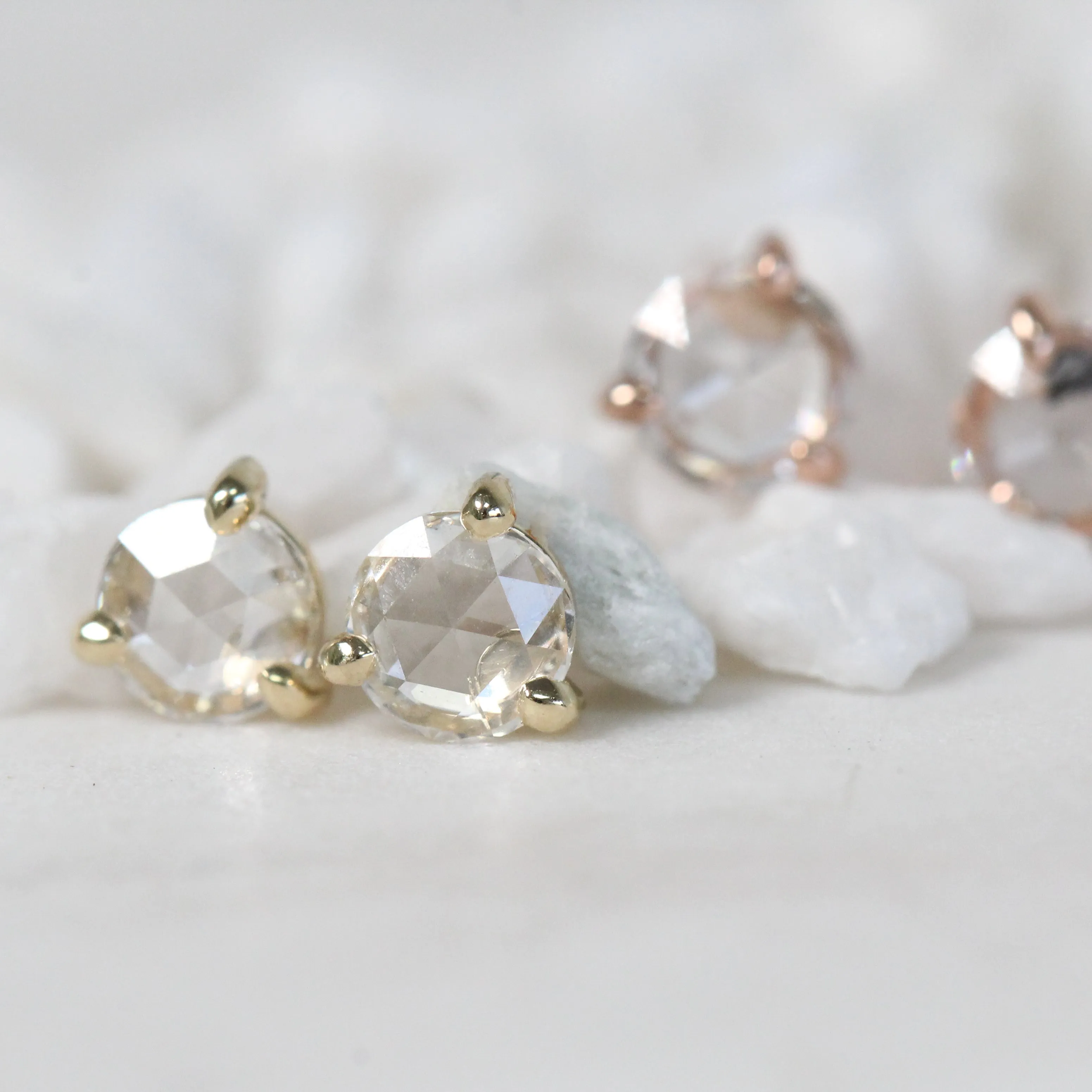 Rose Cut Diamond 0.25 Carat Earring Studs - Made to Order, Choose Your Gold Tone