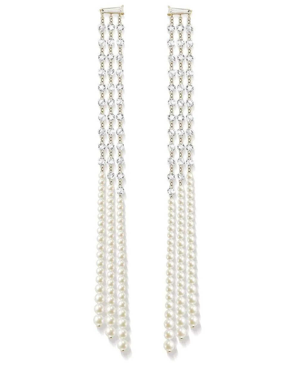 Rose Cut Diamond Akoya Pearl Earrings