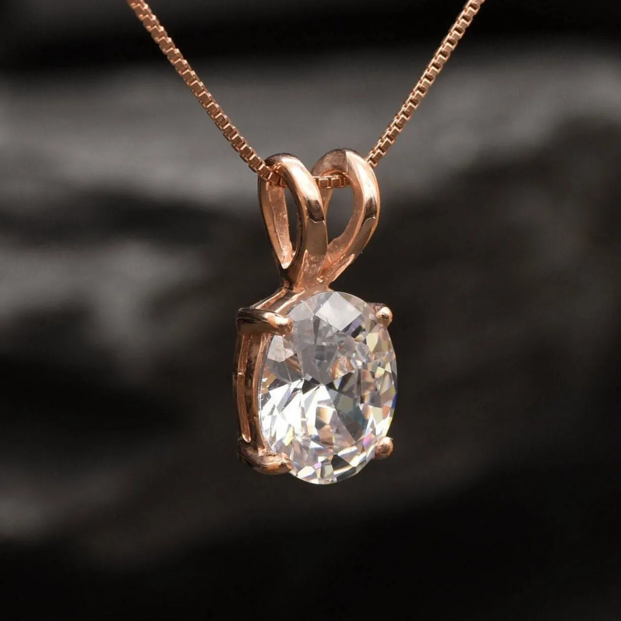 Rose Gold Diamond Pendant - Oval Diamond Necklace - Pink Diamond Necklace
