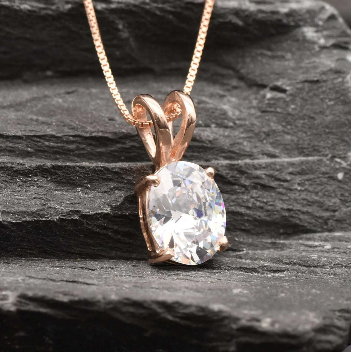Rose Gold Diamond Pendant - Oval Diamond Necklace - Pink Diamond Necklace