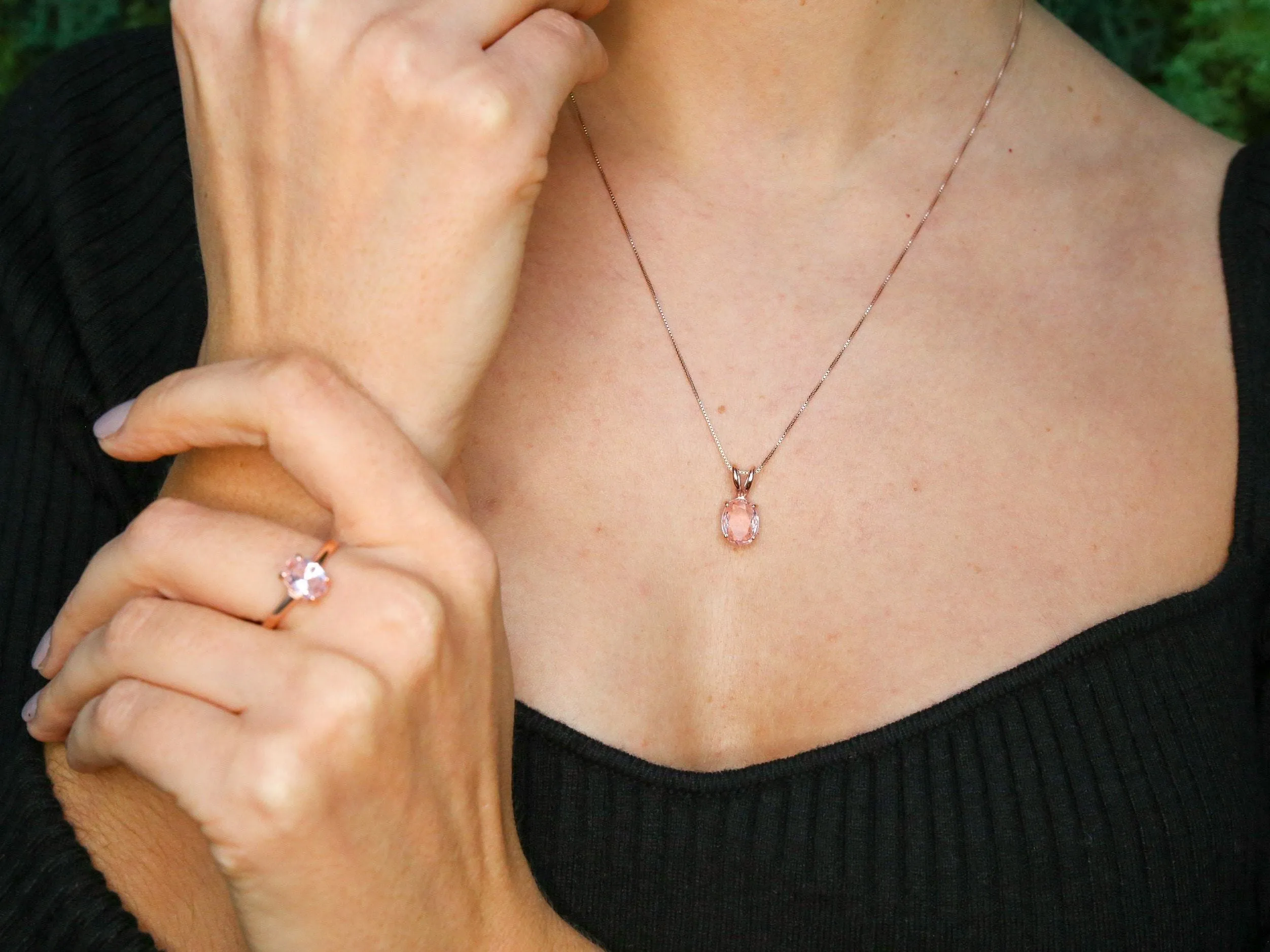 Rose Gold Diamond Pendant - Oval Diamond Necklace - Pink Diamond Necklace
