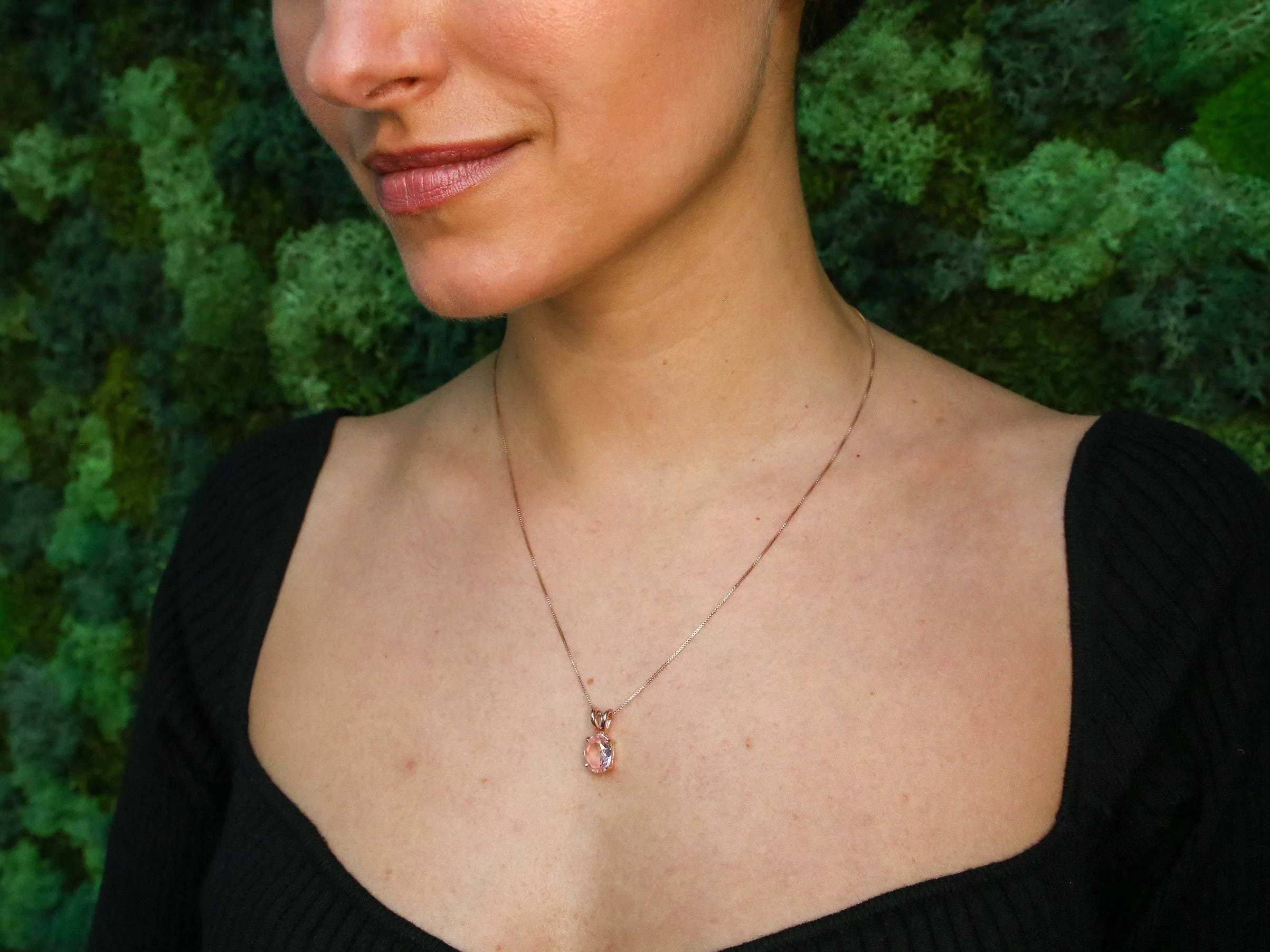 Rose Gold Diamond Pendant - Oval Diamond Necklace - Pink Diamond Necklace