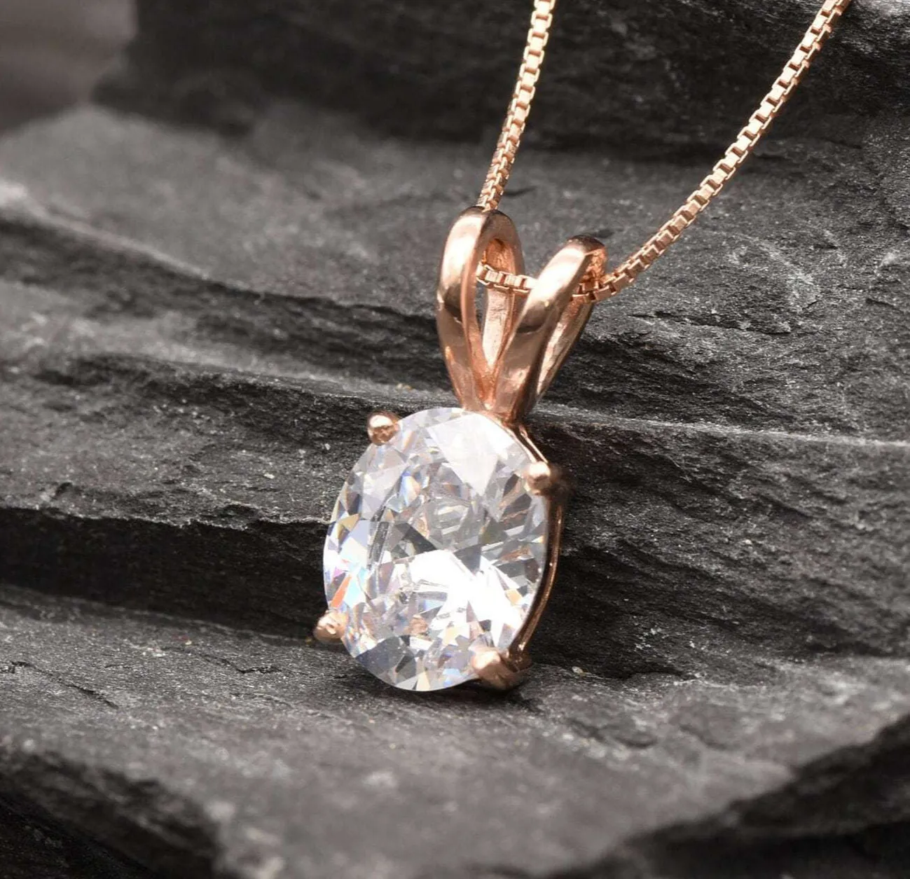 Rose Gold Diamond Pendant - Oval Diamond Necklace - Pink Diamond Necklace