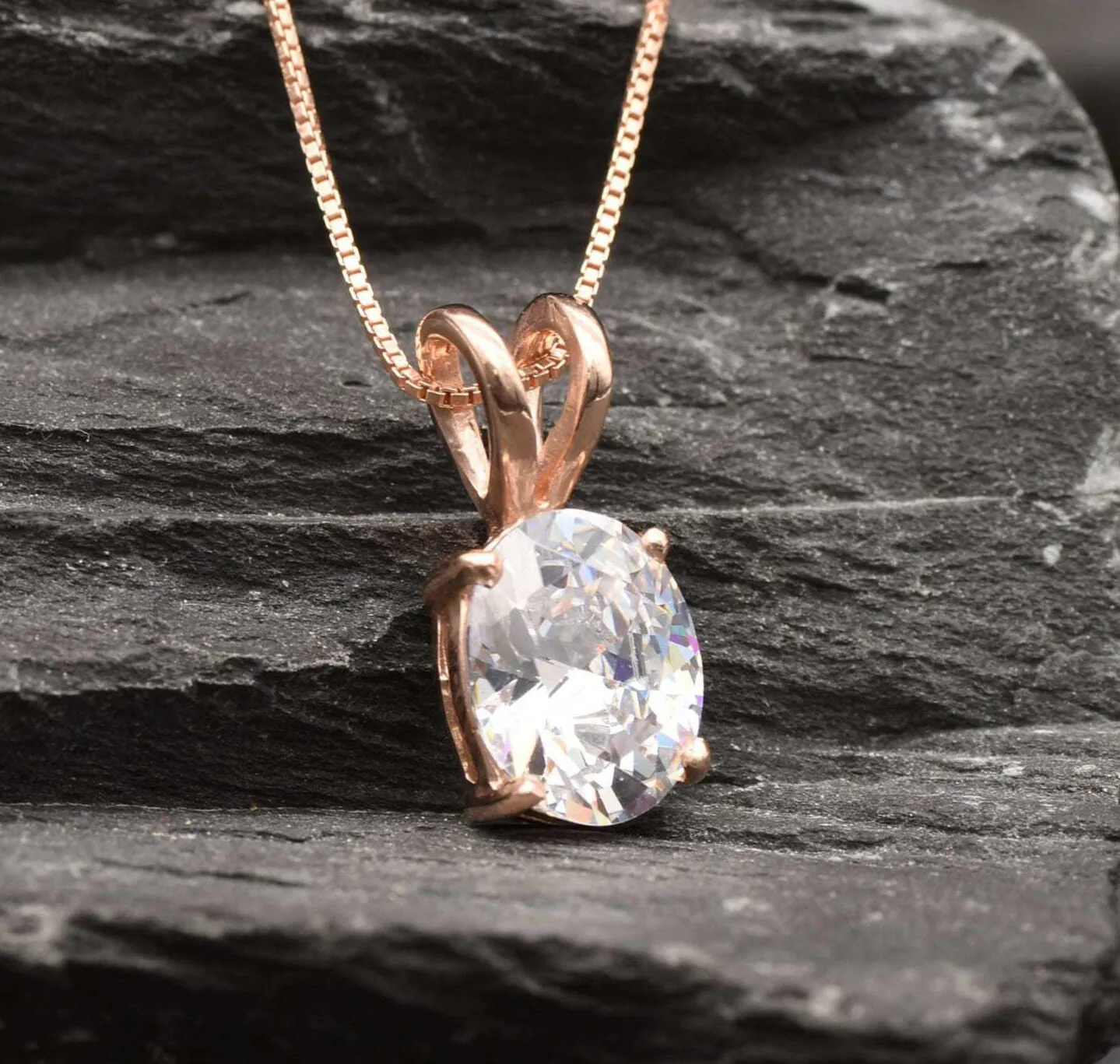 Rose Gold Diamond Pendant - Oval Diamond Necklace - Pink Diamond Necklace