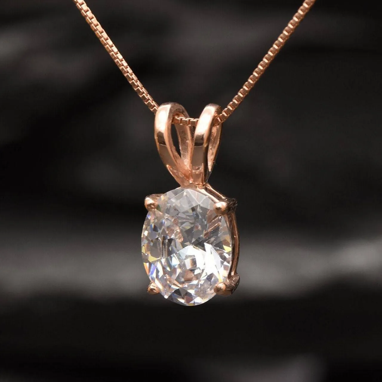 Rose Gold Diamond Pendant - Oval Diamond Necklace - Pink Diamond Necklace