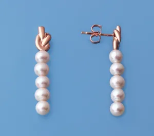 Rose Gold Plated Silver Earrings with 4.5-5mm Round Shape Freshwater Pearl