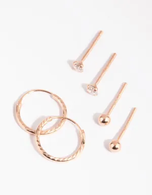 Rose Gold Plated Sterling Silver Stud & Hoop Earring Pack