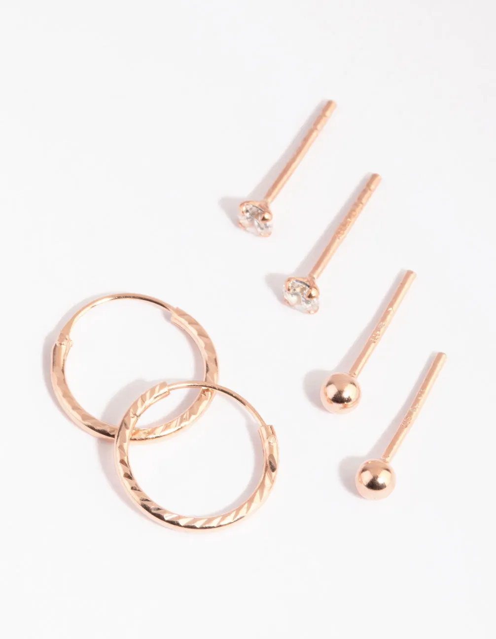 Rose Gold Plated Sterling Silver Stud & Hoop Earring Pack