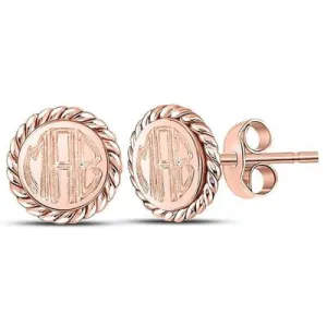 Rose Gold Round Monogrammed Earrings with rope border