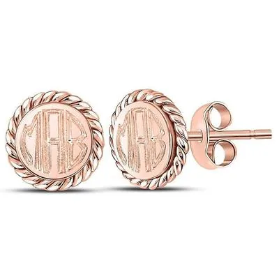 Rose Gold Round Monogrammed Earrings with rope border