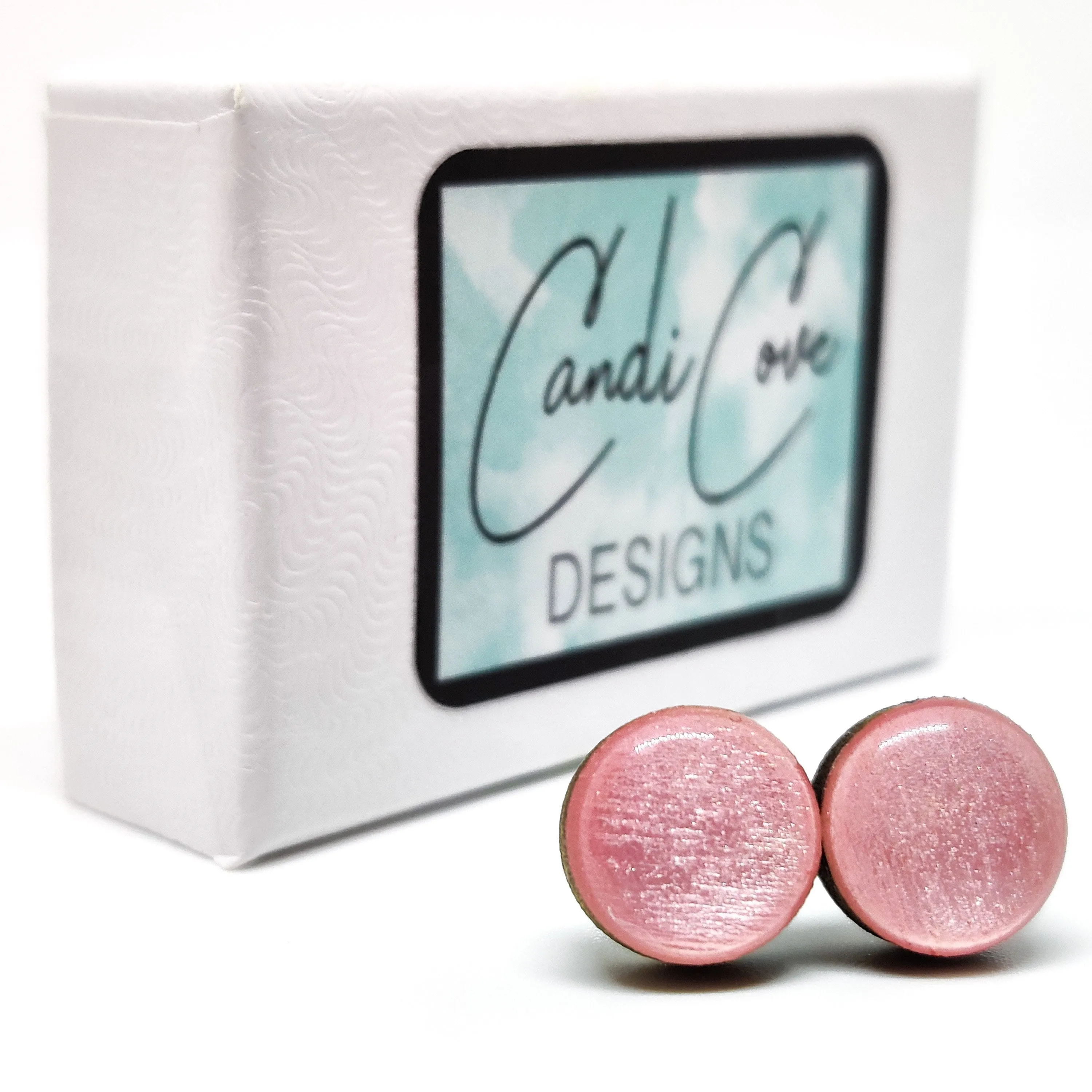 Rose Gold Shimmer Stud Earrings by Candi Cove Designs