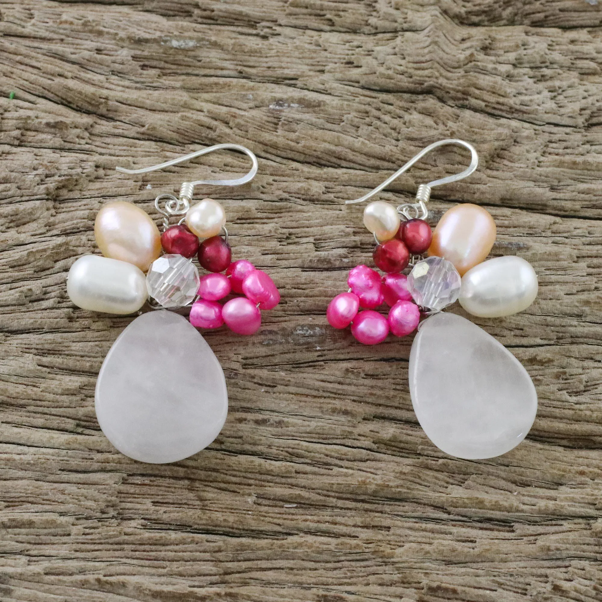 Rose Quartz & Pearl Beaded Earrings