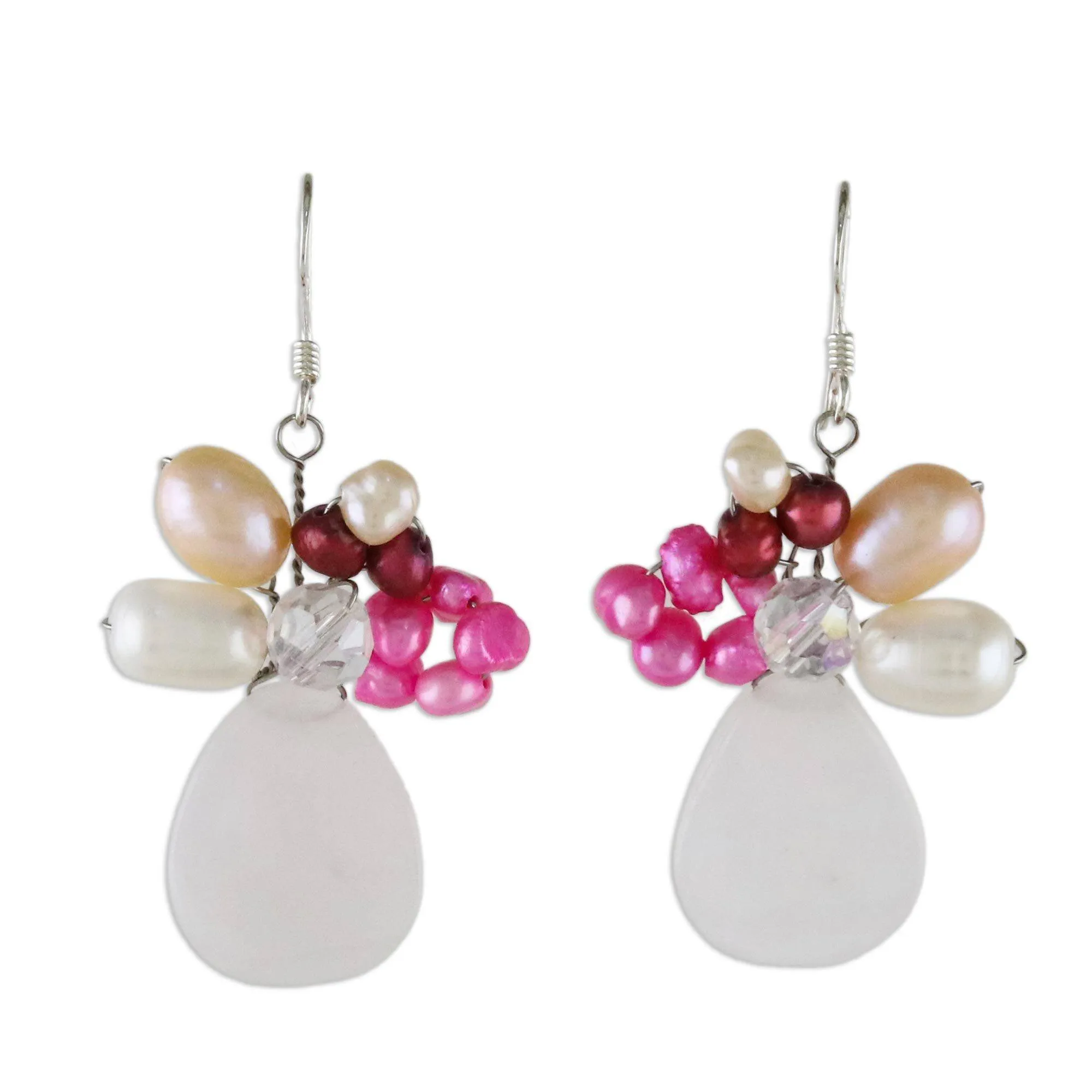 Rose Quartz & Pearl Beaded Earrings