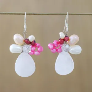 Rose Quartz & Pearl Beaded Earrings