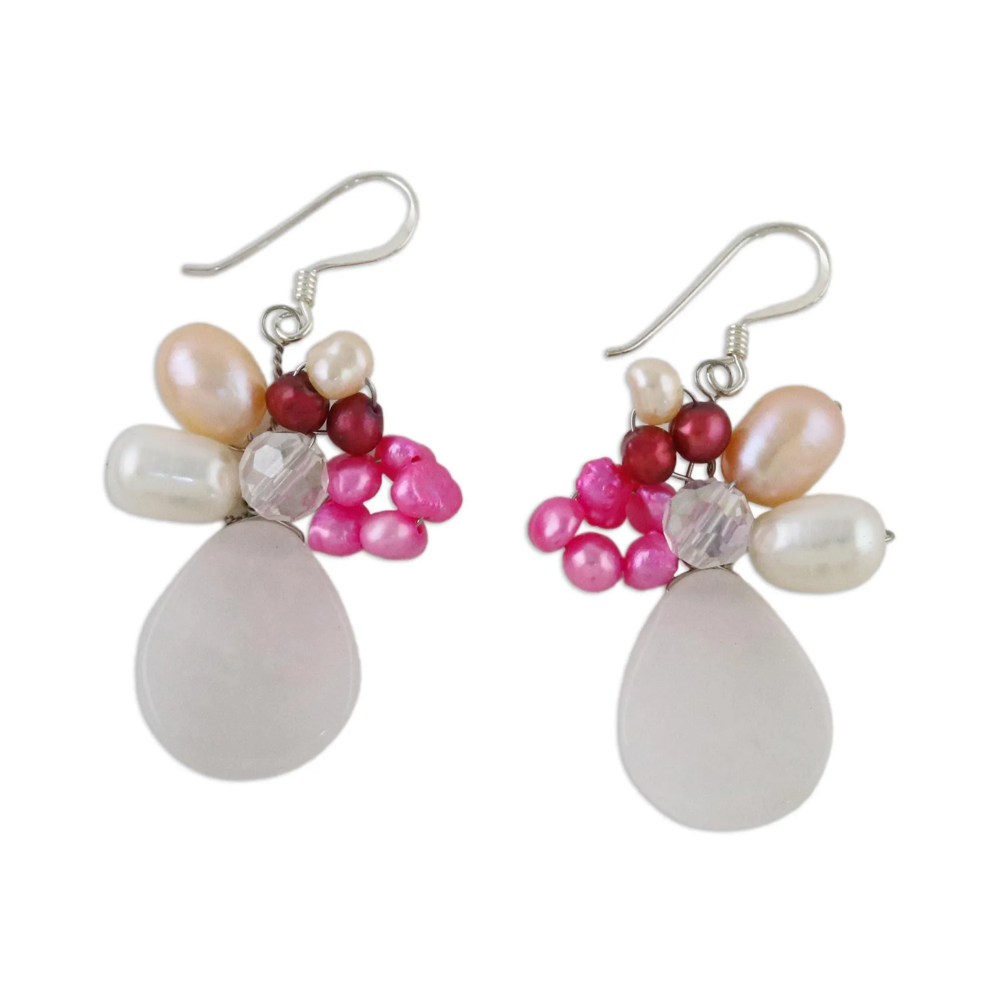 Rose Quartz & Pearl Beaded Earrings