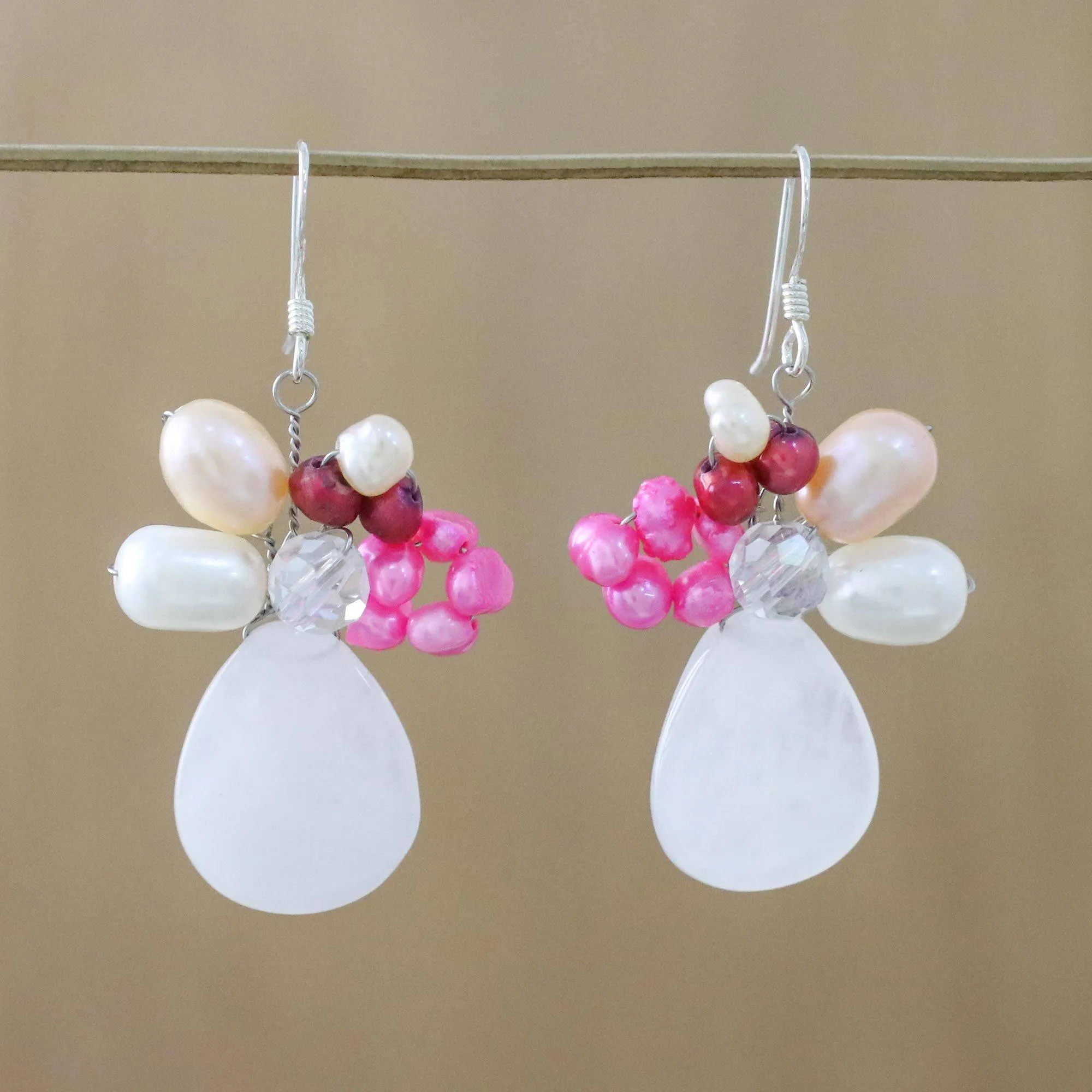 Rose Quartz & Pearl Beaded Earrings