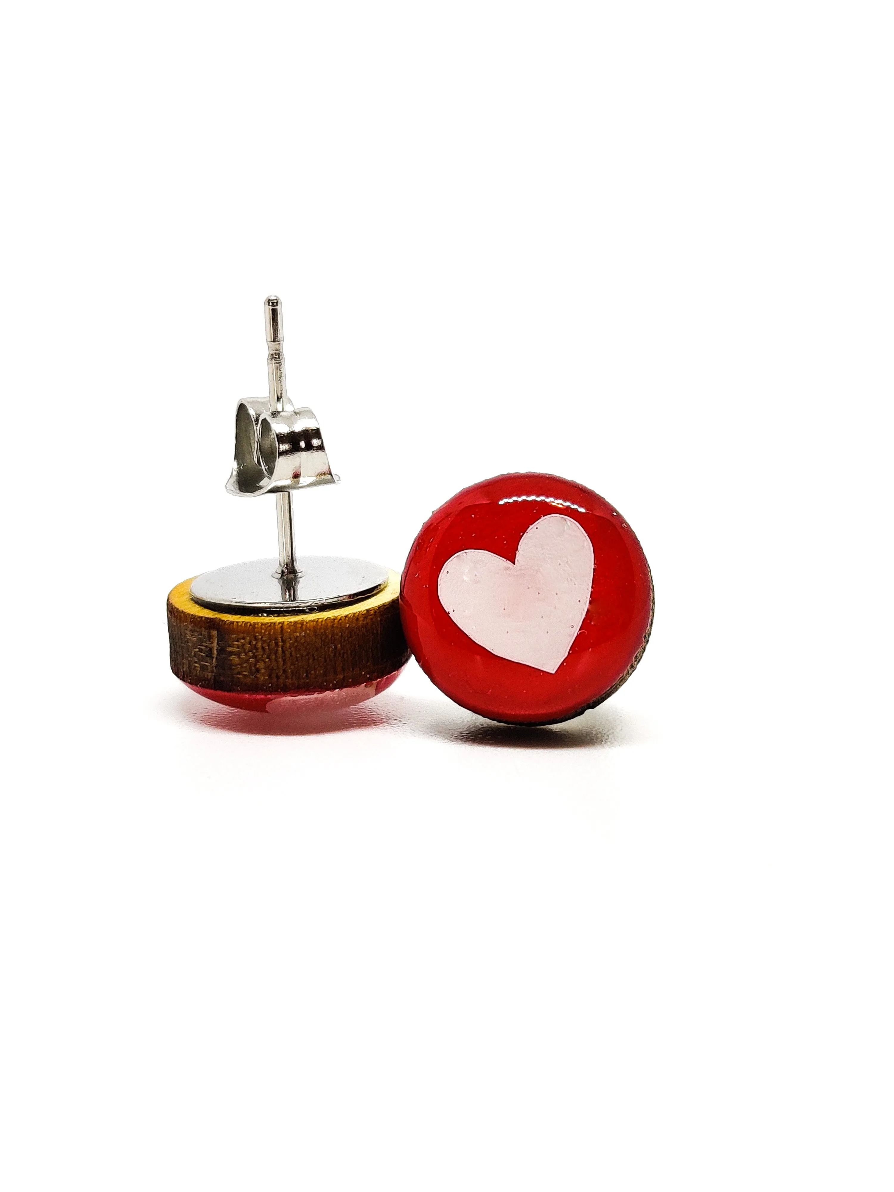 Rose Red With White Heart Stud Earrings by Candi Cove Designs