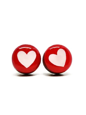 Rose Red With White Heart Stud Earrings by Candi Cove Designs