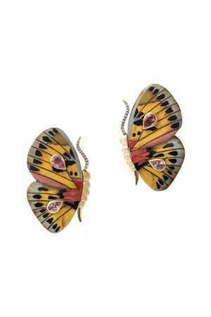 Rose Sapphire Butterfly Marquetry Earrings