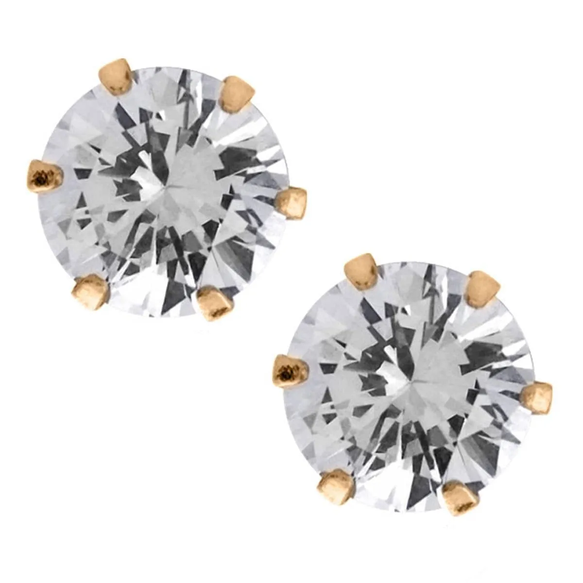 Rose Tone Stainless Steel Six Prong CZ Solitaire Studs