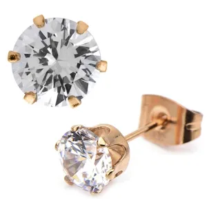 Rose Tone Stainless Steel Six Prong CZ Solitaire Studs