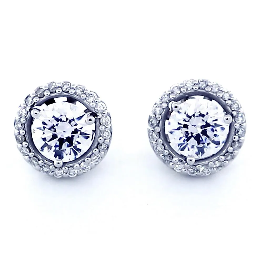 Round Diamond Stud Earring Jackets for 3 Prong Studs, 10.6mm in 14k White Gold