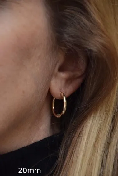 Round Huggie - 14K Yellow Gold Hinged Endless Huggie Hoop Earrings(2.5mm Tube)(2 sizes)